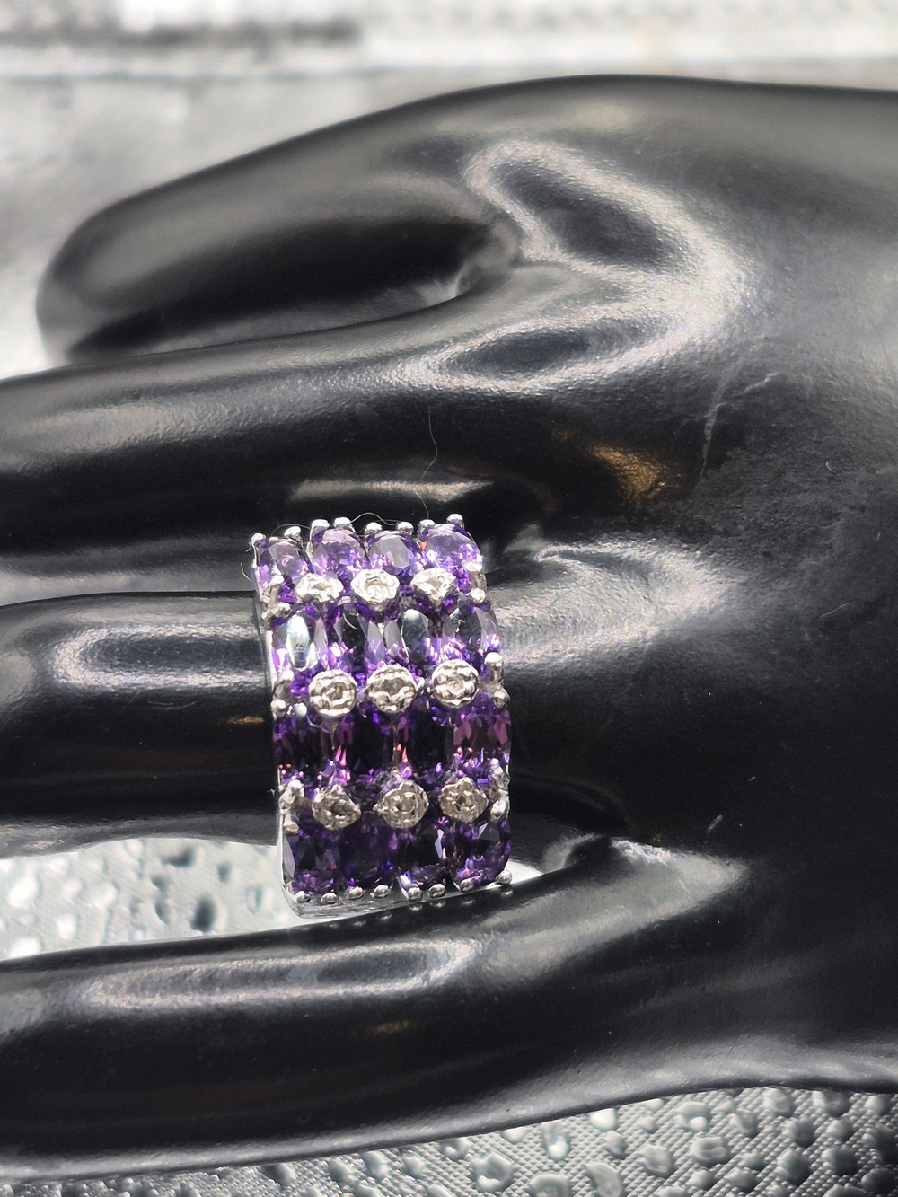 Genuine Beautiful Amethyst And Diamond Band Ring